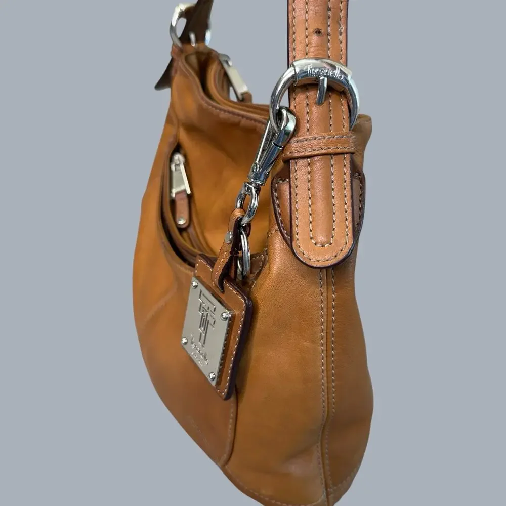 Tignanello Leather Crossbody Shoulder Bag Hobo Slouchy Tan Brown Multi Pockets
